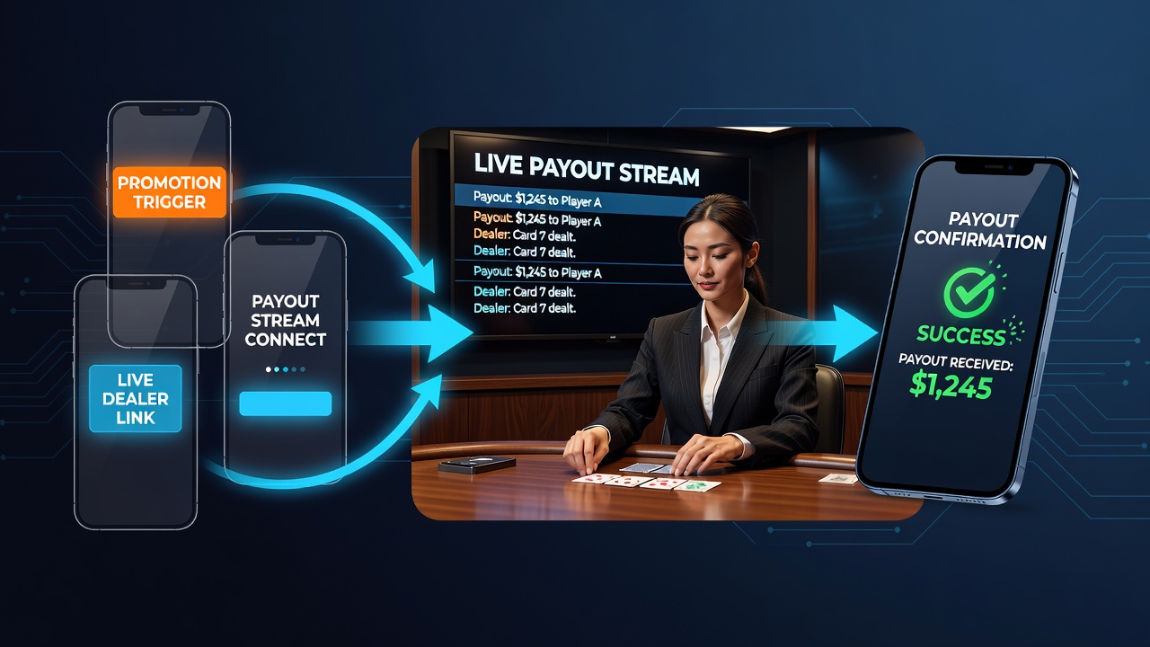 Visualisierung von Datenflüssen zwischen mobiler App und Live-Dealer-Auszahlungssystem